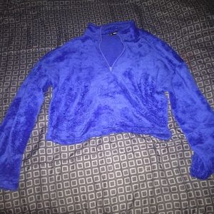 SHEIN blue velvet crop half zip